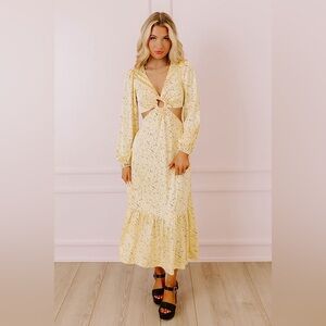 Lush Butter Yellow Silky Cut Out Midi Dress Size Small
Long Sleeve
